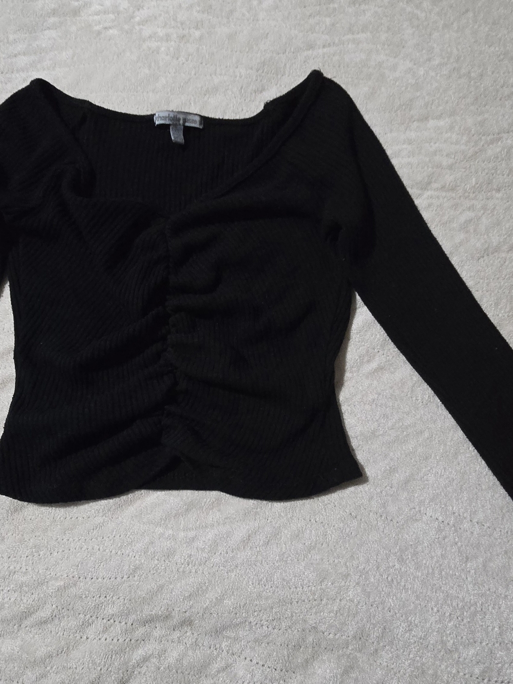 Charlotte Russe Black Ruched Long Sleeve Top